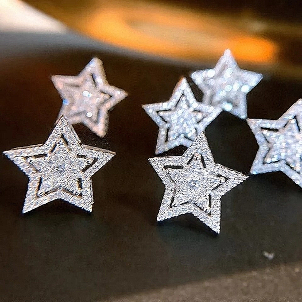 NEW Sparkly Pave Star Stud Earrings 🌟 925 Sterling Silver - Picture 10 of 11